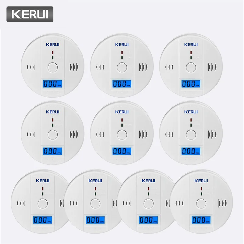 

KERUI 10pcs Work Independent Alone Built-in 85dB siren sound LCD CO Sensor Carbon Monoxide Poisoning Warning Alarm Detector