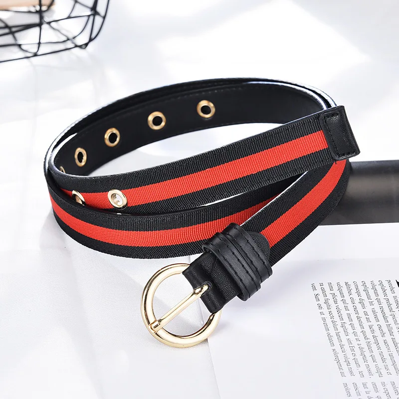 ladies belts for dresses Women Canvas Waist Belt Striped Pin Buckle Red White Blue Patchwork Casual Belts ceinture femme ceinture femme de marque luxe white belt womens