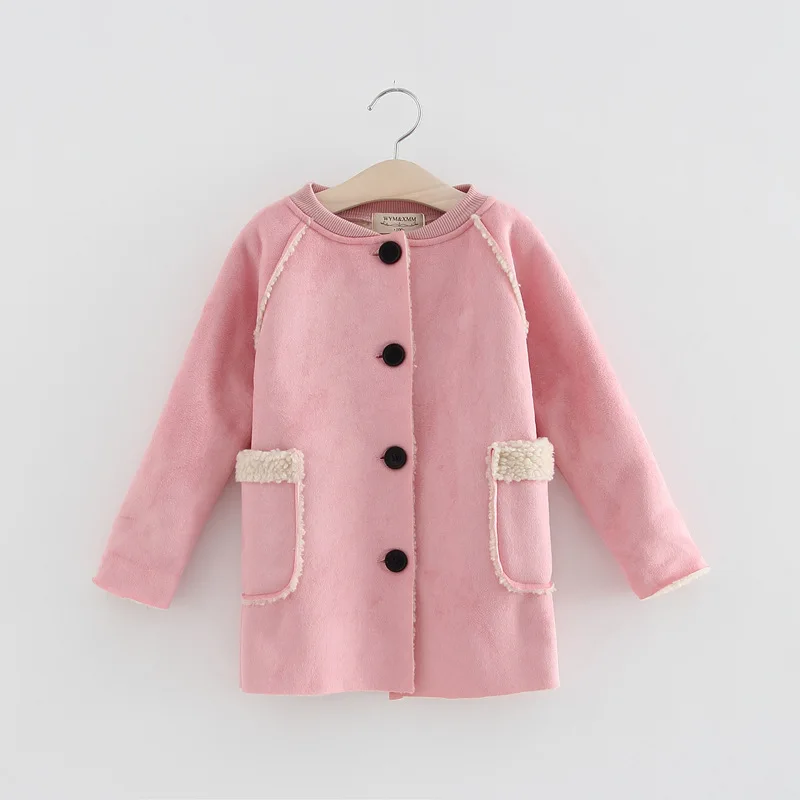 Новые зимние теплые длинные пальто в Корейском стиле для детей, розовый плюшевый ягненок, толстые зимние пальто, шерстяное зимнее пальто для девочек