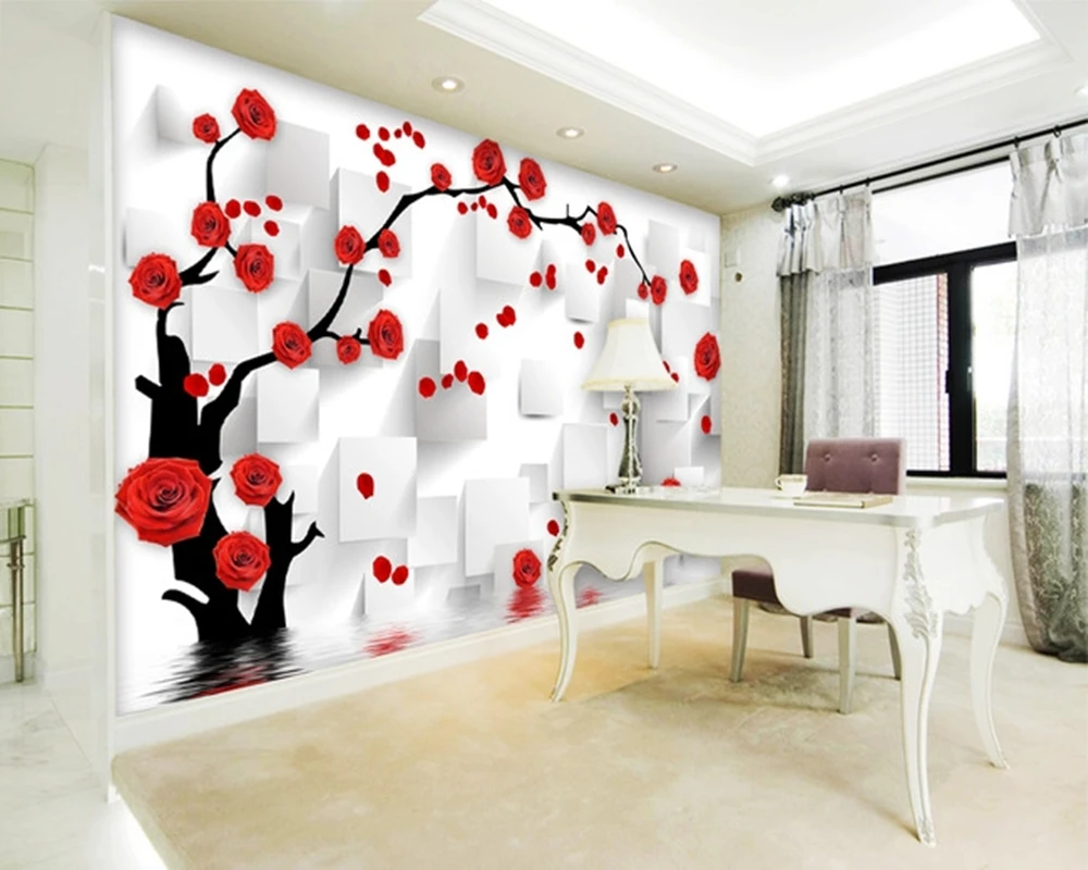us $25.0 |kundenspezifische blumen tapete rosen tapete für dekorieren die  wohnzimmer schlafzimmer tv hintergrund 3d wasserdichte vinyltapeten
