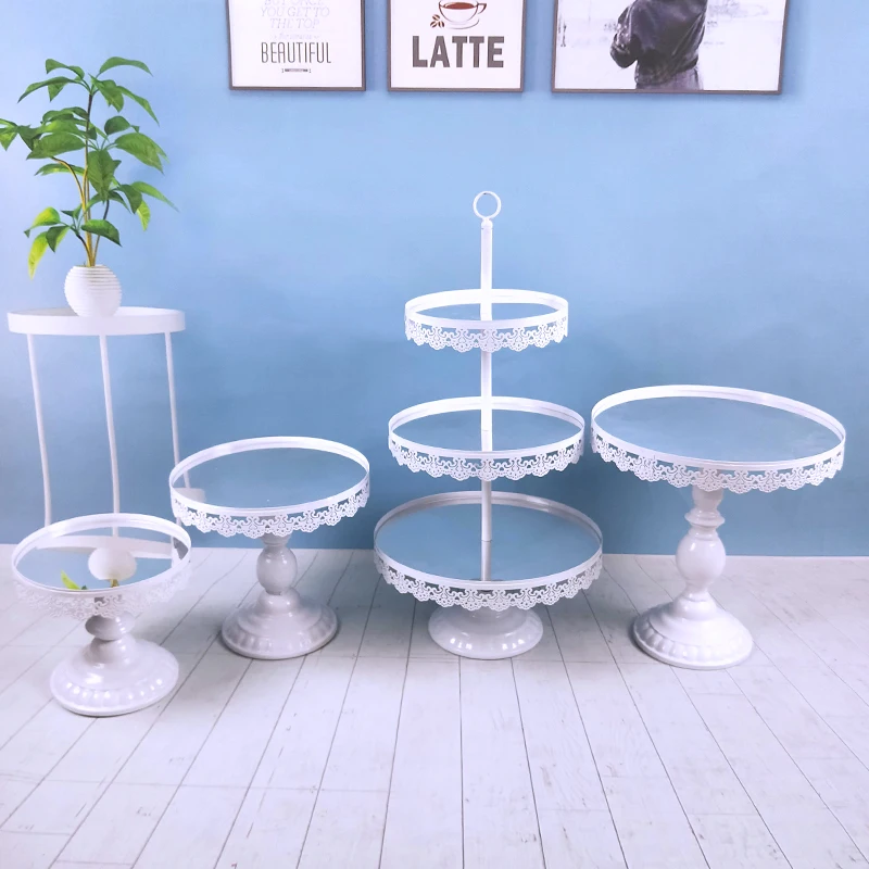 

White 1-7PCS Beautiful Tray 3 tier Cupcake Dessert Display Decoration Tools Wedding Crystal Mirror Cake Stand Set