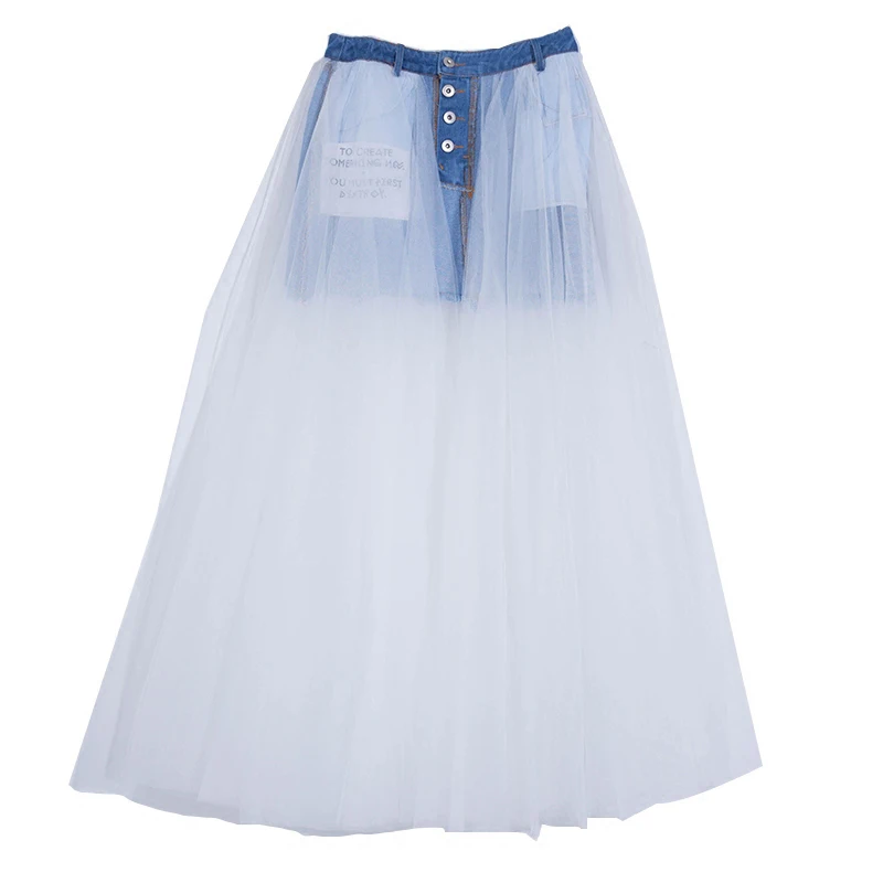 TWOTWINSYLE джинсовая Лоскутная сетчатая юбка для женщин с высокой талией, облегающая сексуальная Длинная юбка-пачка, женская летняя модная новая одежда
