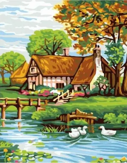 cioioil-T1228 riverside pastoral life DIY Painting By Numbers Acrylic Paint On Canvas Modern Wall Art Picture Coloring By Numbers 