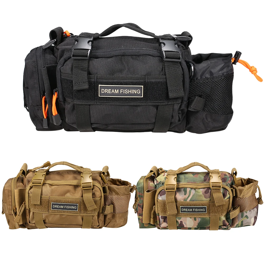 

Multi-purpose Fishing Reel Lure Shoulder Bag 35 * 13 * 16cm with Water Bottle Holder Pocket Carp Fishing Accessories