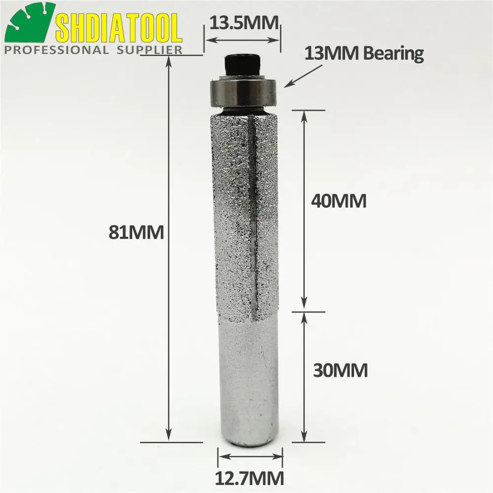 Vacuum Brazed diamond router bits with 1/2" shank for granite marble,  straight cutter with bear