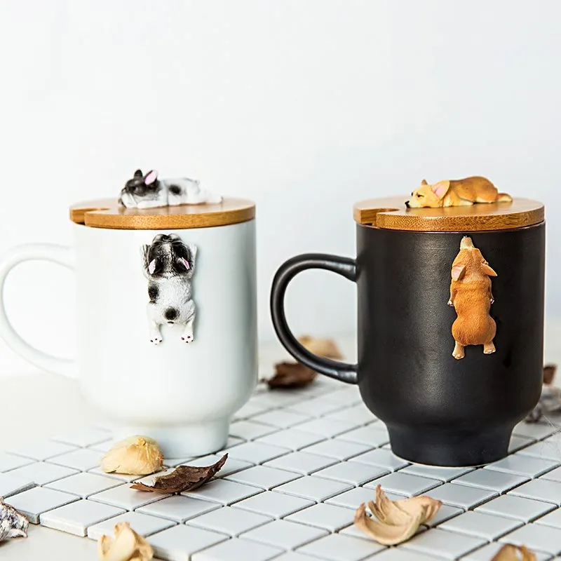 Ceny Kreatywna kreskówka 3D Corgi buldog francuski kubki ceramiczne śliczne o dużej pojemności pies kubki uczeń kubek dla pary na prezent dla przyjaciela puchar