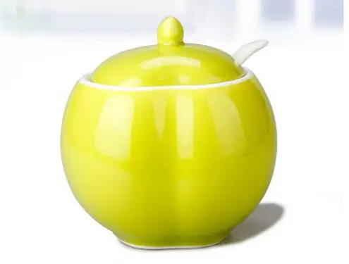 Креативные кухонные Соусники в форме тыквы/яблока/воды в форме кубика керамическая баночка специй Красивая кухонная емкость для хранения приправ - Цвет: Apple Green