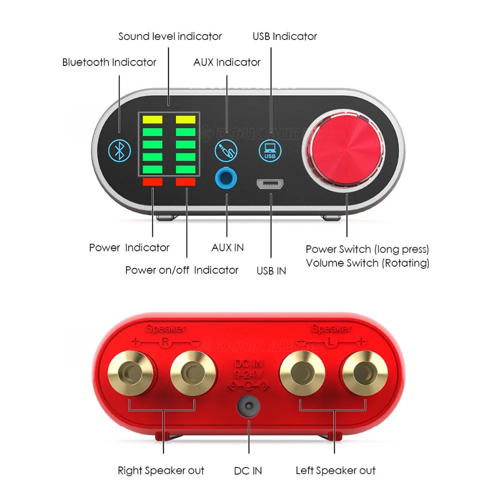 Douk аудио HiFi мини Bluetooth 5,0 HiFi усилитель мощности класса D Tpa3116 цифровой усилитель USB звуковая карта AUX 50 Вт* 2 домашний аудио