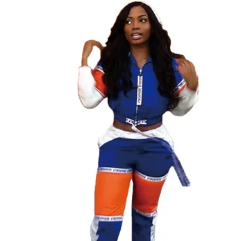 

2019 New fashion sporty women's tracksuit hooded short jackets letter splicing long pants suits two piece set outfit GLA3068