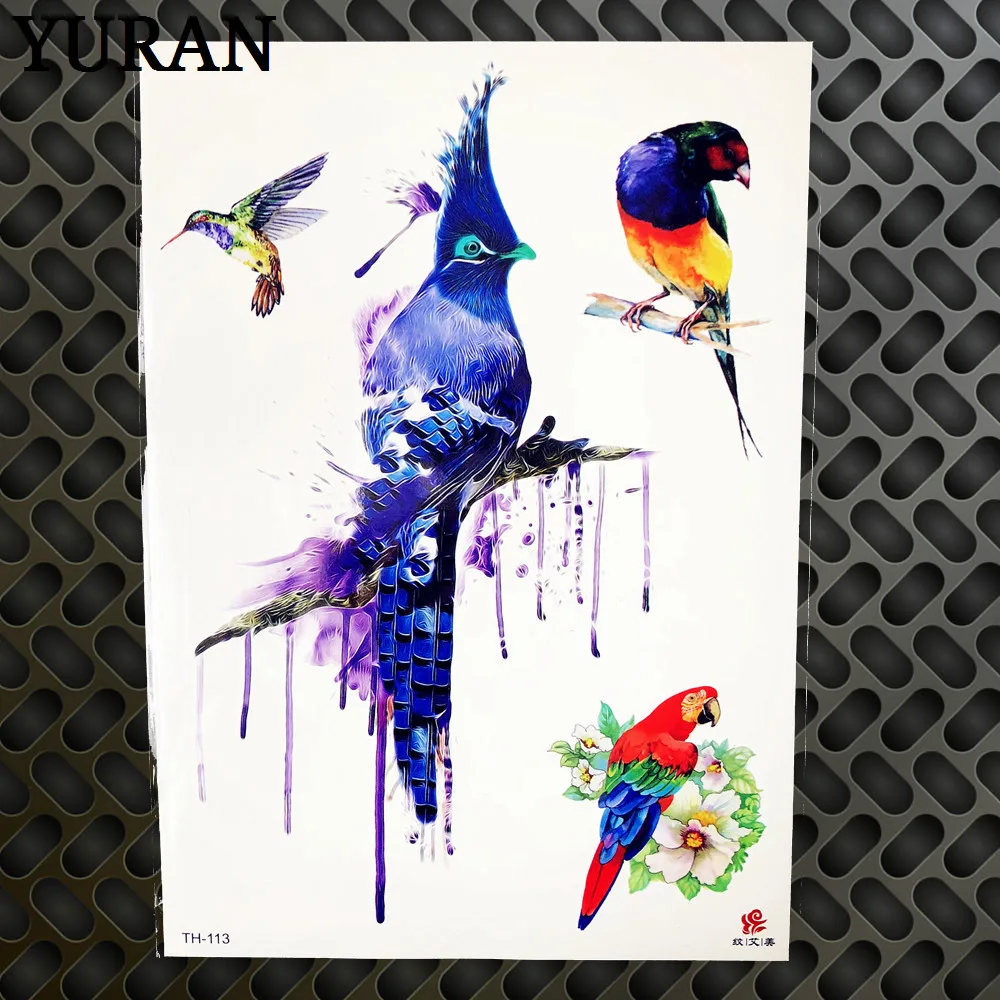 Blauwe Vogel Tijdelijke Tattoo Sticker Vrouwen Body Art Nep Water Trasnfer  Tattoo Plakken Aquarel Papegaai Tatoo Vogels Vlinder Decal - AliExpress, image size:1000x1000