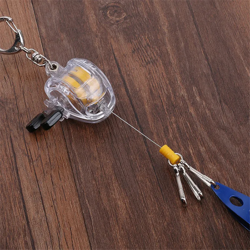 

Fancy&Fantasy 48cm Fly Fish Wheel keychain Silver Color Fisherman Fishing Tackle Boxes Retractor Tools Key chain With Key Ring