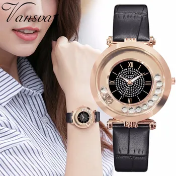 

Hot Fashion Women Leather Full Diamond Watch Luxury Ladies Quartz Rhinestone Watch Vansvar Clock Relogio Feminino