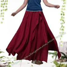 Размера плюс Осенняя Повседневная красная льняная Женская Длинная Юбка со складками дизайн/женские 6XL 5XL 4XL 3XL XXXXXL макси юбки для женщин