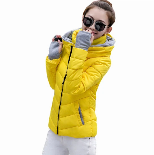 2016 Fashion Female New Autumn Winter Short Thick Feather Padded Hooded Jacket Slim Warm Coat with
