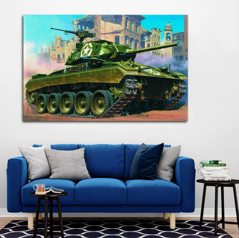 

art tank M24 Chaffee light tank USA WW2 old military vehicle QX126 room home wall modern art decor wood frame poster