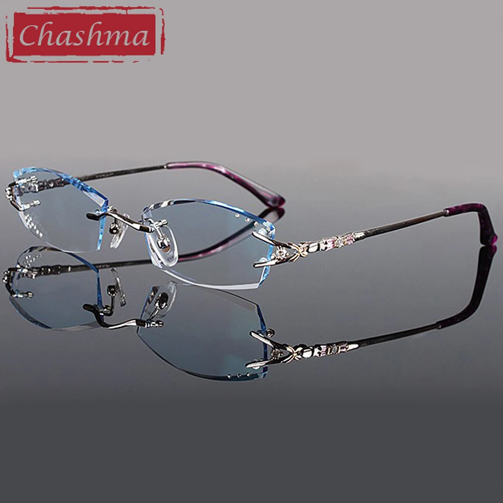 Женские очки без оправы Chashma брендовые модные из сплава с цветными линзами и