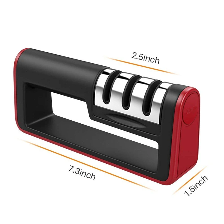 LMETJMA Нержавеющая сталь Ножи точилка Кухня 3-ступенчатый Ножи точилка для прямых и зубчатых столовых ножей ручная точилка KC0063