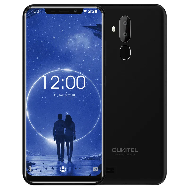 OUKITEL C12 Face ID 6,1" 19:9 смартфон с отпечатком пальца Android 8,1 мобильный телефон MTK6580 четырехъядерный 2G ram 16G rom Dual SIM разблокировка - Цвет: Черный