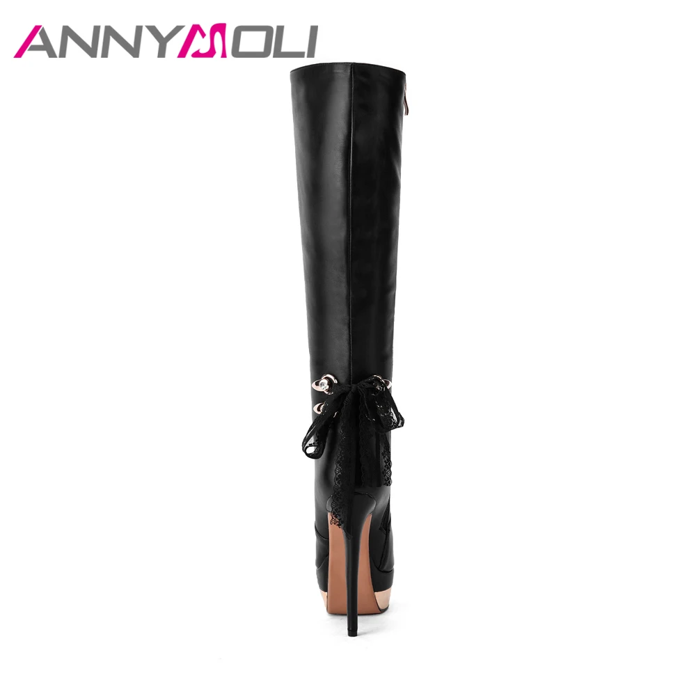 ANNYMOLI/зимние женские ботинки на очень высоком каблуке с бахромой платформе