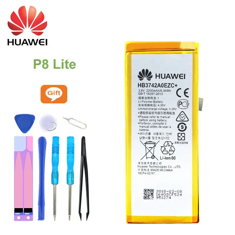 

Huawei Original Battery HB3742A0EZC+ 2200mAh for Huawei P8 Lite Enjoy 5S ALE-CL00 UL00 CL10 UL10 TL00 TAG-AL00 TAG-CL00