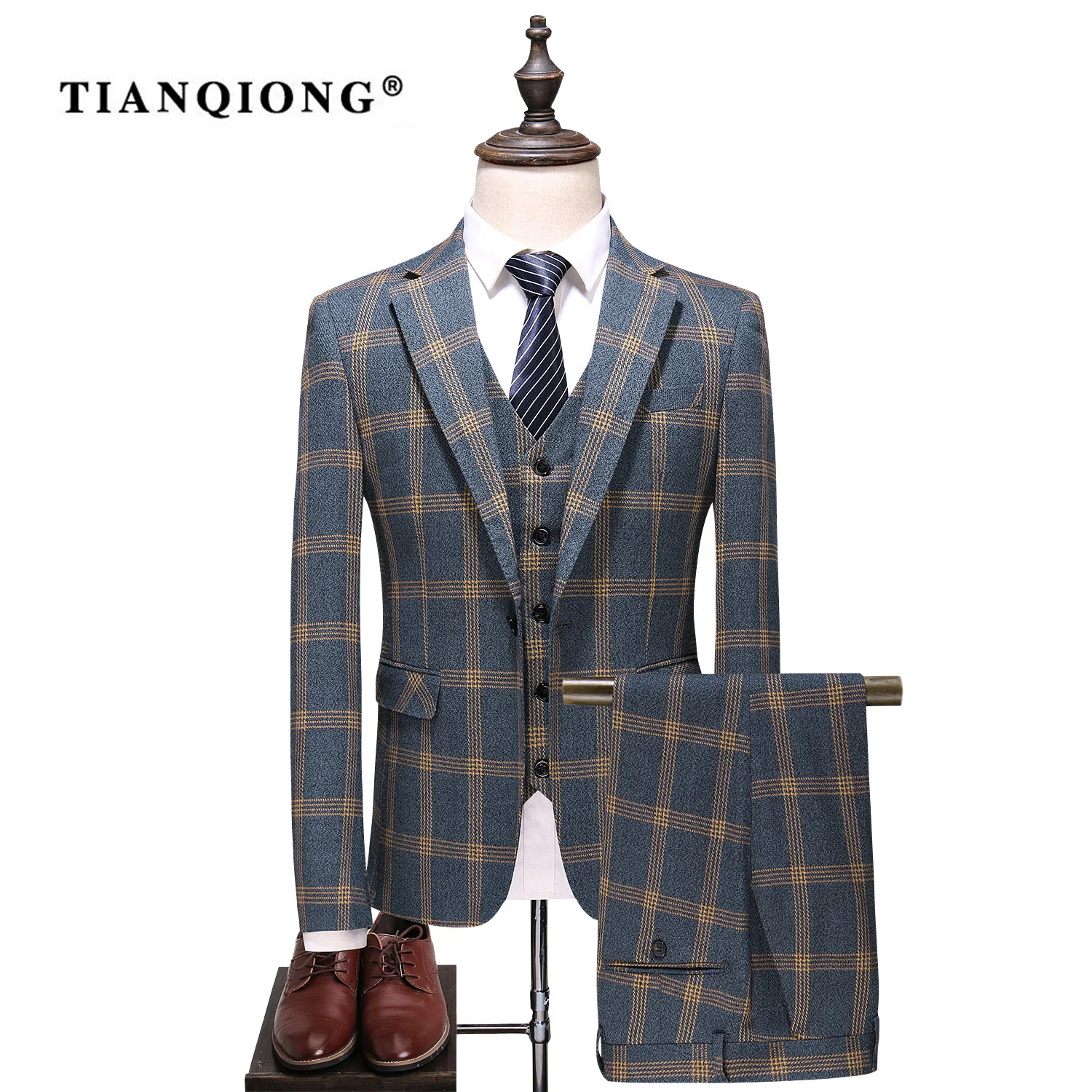 

TIAN QIONG New Men Business Slim Suits Sets Wedding Dress Three-piece Suit Blazers Coat Trousers Waistcoat Jacket + Pant + Vest