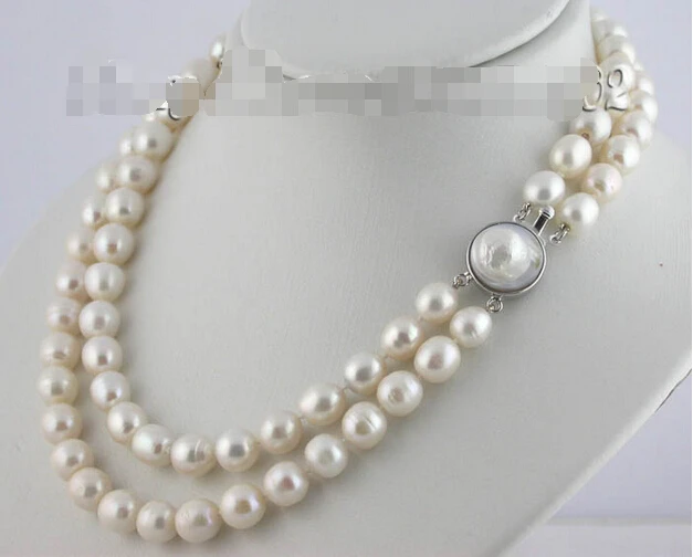 

FREE shipping>>>>2strands 18"11mm white freshwater pearl necklace