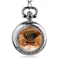 Лидирующий бренд кварцевые карманные часы большой милый кот с Маленькая шляпа узор с брелоком цепи часы для мужчин и женщин лучший подарок