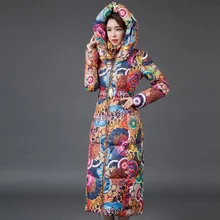 Plus Size 2016 Winter Down Cotton Jacket Women Parka Ultra Long Print Coats Female Slim Ladies Jackets Thicken Women Coat