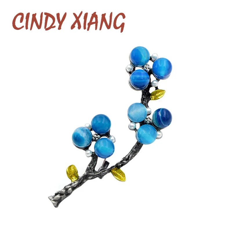 

CINDY XIANG New Arrival Resin Bead Plant Brooches for Women Elegant Coat Brooch Pin Vintage Style Jewelry 3 Colors Available