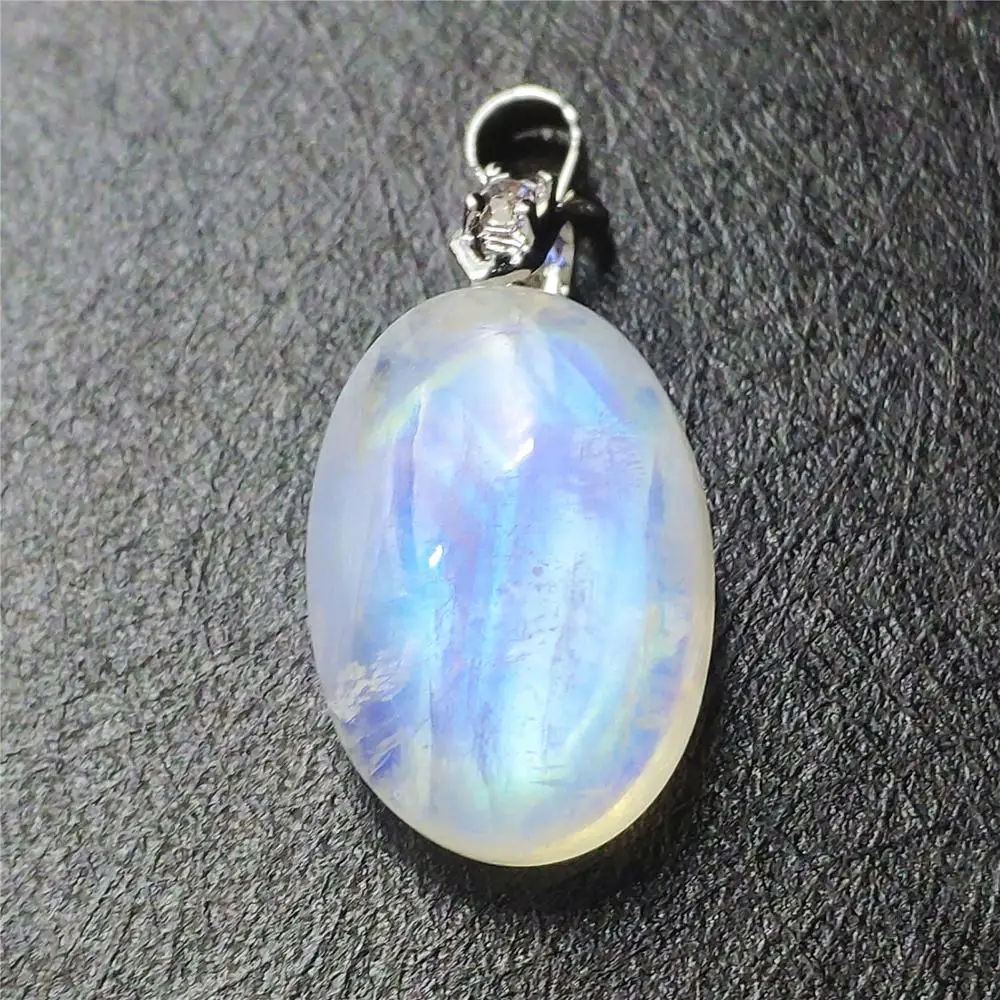 

Genuine Natural Blue Light Moonstone Pendant Women Men Party New Gift 22x15x8mm Oval Stone 925 Silver Crystal Necklace Pendant
