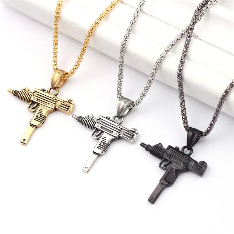 

New Uzi Gun Cross Pendant Necklaces Long Cuban Link Chain Fashion Necklace For Unisex Hip Hop Jewelry