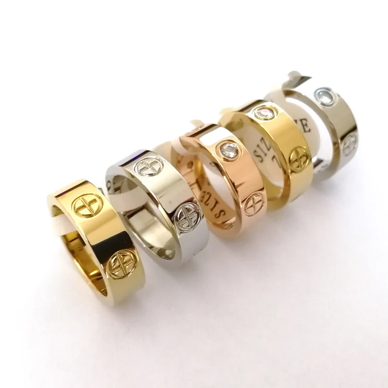 6 мм Модное Новое титановое стальное модное классическое кольцо с крестиком роскошное обручальное кольцо для женщин/мужчин золотого цвета ювелирные изделия для влюбленных