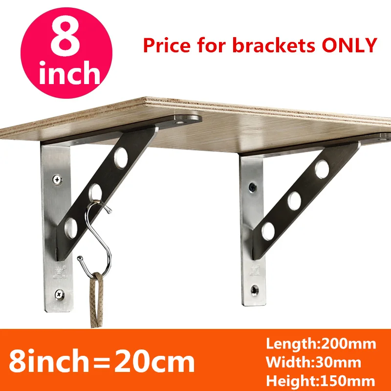 

One pair 20cm*15cm*3cm Thickness 4mm Stainless steel triangular bracket