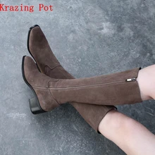 Krazing Pot/ г.; ботинки в байкерском стиле ручной работы из коровьей замши с натуральным лицевым покрытием на среднем каблуке с круглым носком; Ботинки Челси для верховой езды до середины икры; L3f1