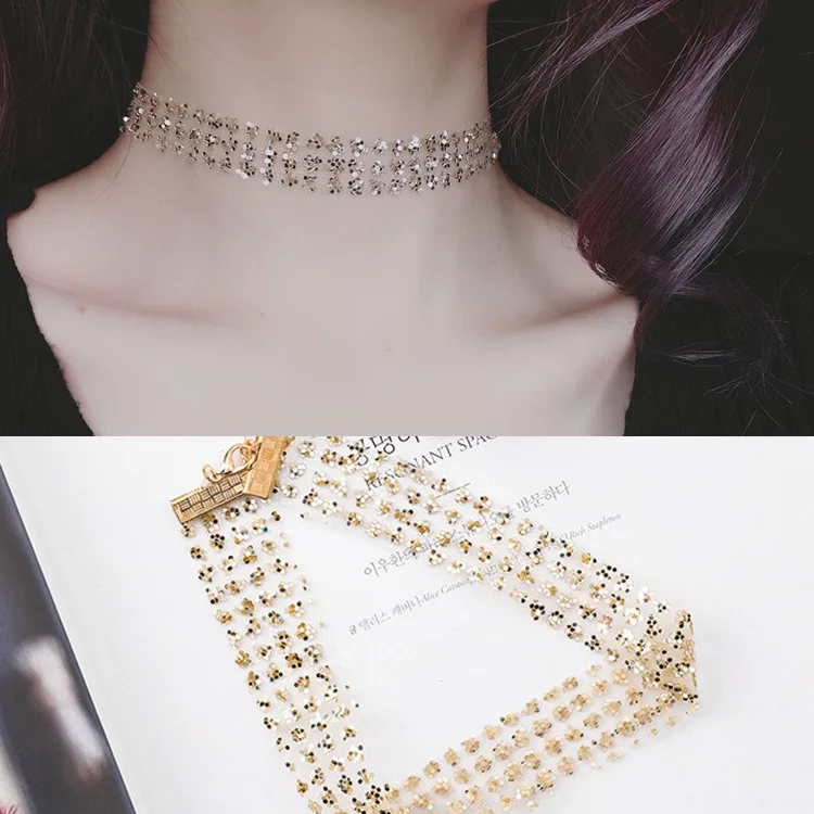 

Collares Top Fashion 2019 New Korean Style Choker Necklace For Women Fashion Shiny Sequins Chocker Collar Colar Neck Jewelry