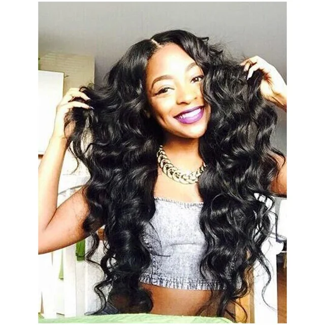 Largo y ondulado pelucas para Las Mujeres Negro natural