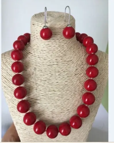 

16mm natural round red shell pearl necklace 18inch earrings shipping free