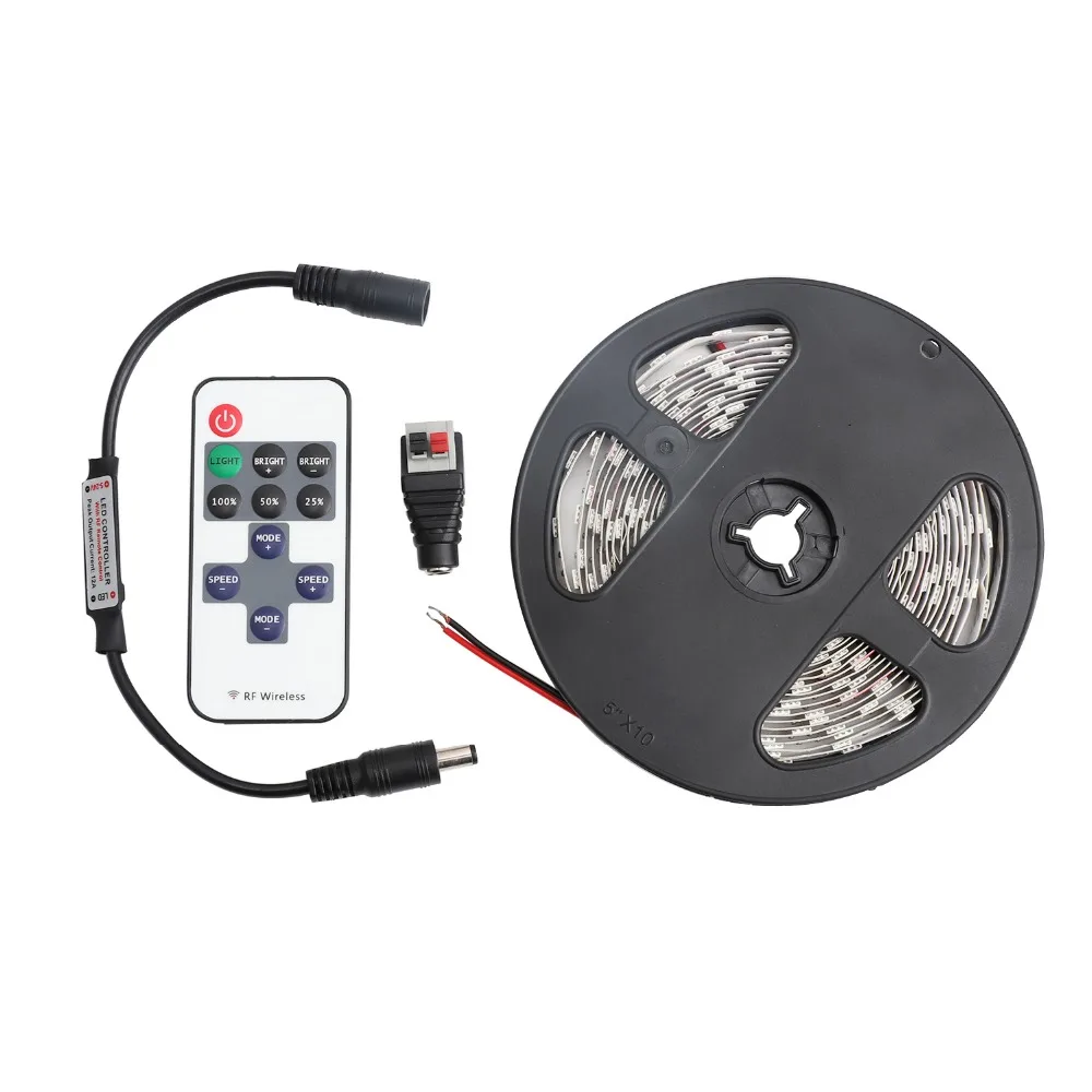 #Best 5m LED Strip DC 12V 5050 RGB Led Diode Tape Ultra Thin Flexible Ribbon Light With Remote Controller Non Waterproof JQ