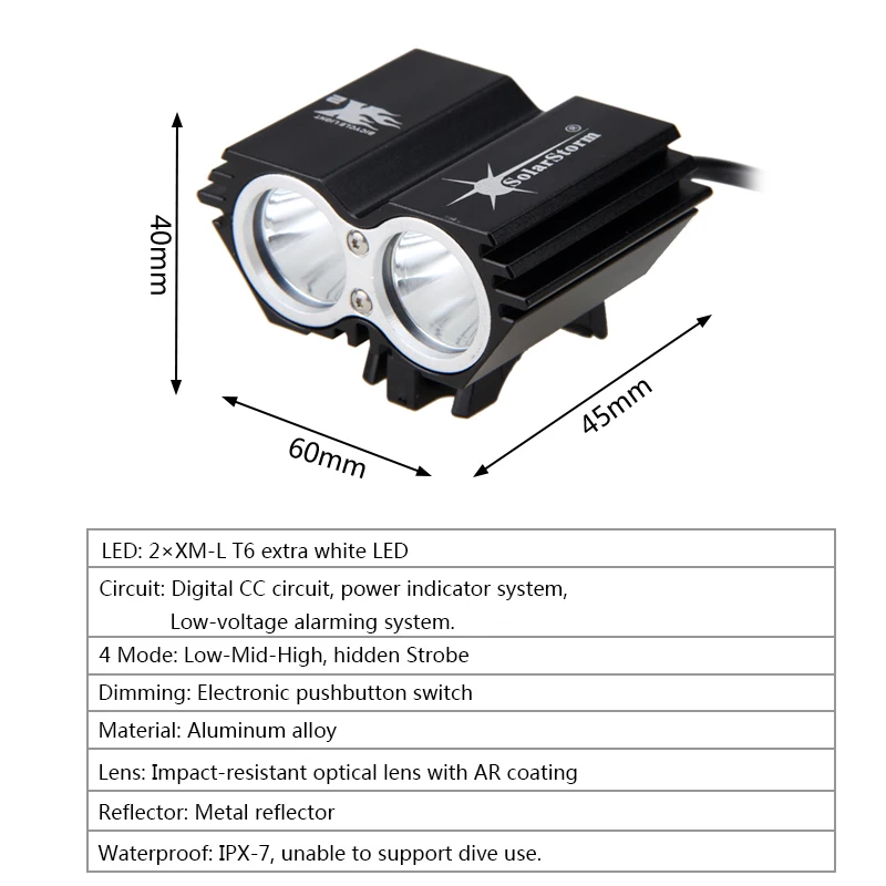SolarStorm 1000 Lm 2 LED lamp beads Mini X2 led bicycle light Headlight bike light+6400 mAh Battery bike Accessories