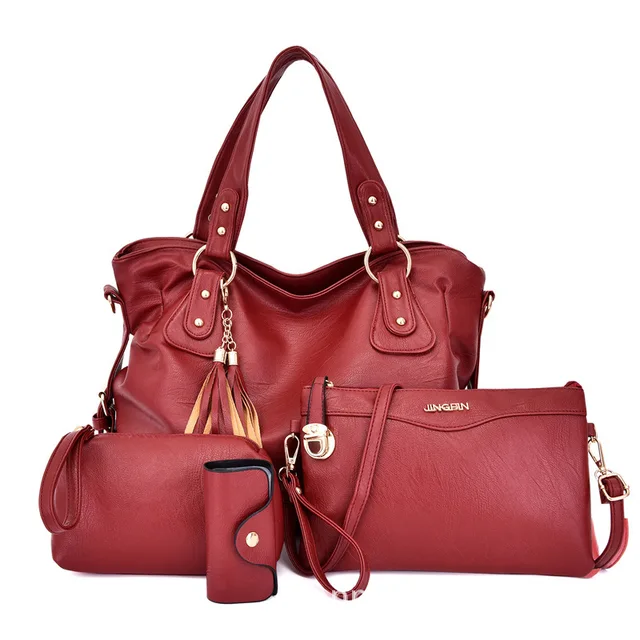 Women 4Pcs/Set Handbags and Purses Printing PU Leather Shoulder Bags ...