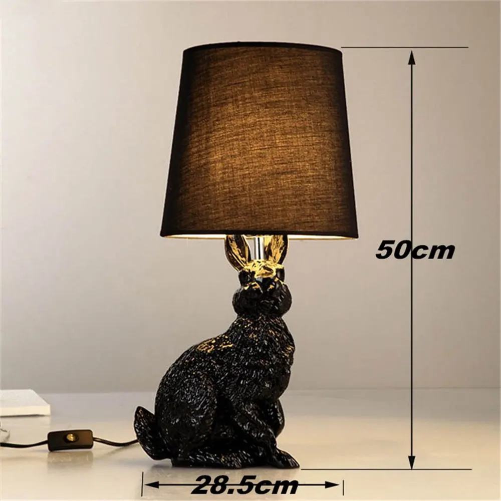 Современный Креативный светодиодный Настольный светильник в форме кролика из смолы, черно-белый абажур из ткани, настольные лампы для гостиной, прикроватная настольная лампа, Декор