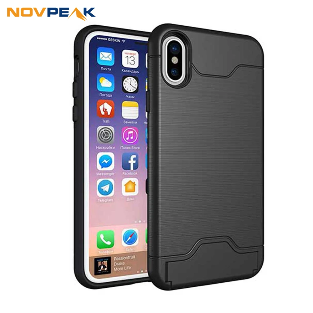 Novpeak New Arrival For iphone X Shockproof cover for iPhone Kickstand Armor Phone Bag Cases 10 Card Holder | Мобильные телефоны и