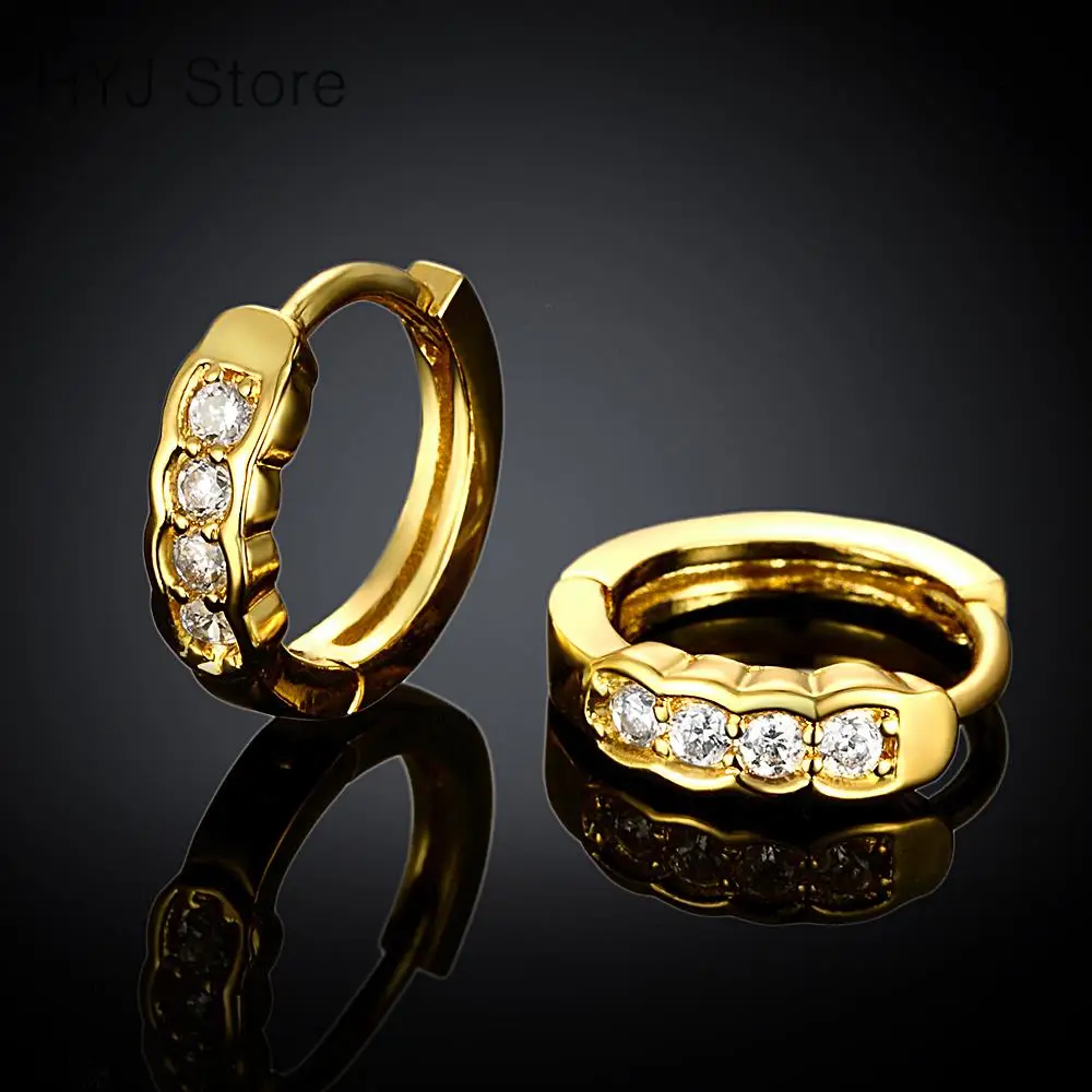 24k Gold Plated Hoop Earring Women Rose Earrings Ear Ring 24k Gold Plated Hoop Earring Women Rose Earrings Ear Ring Crystal Yellow Filled Hoops In From