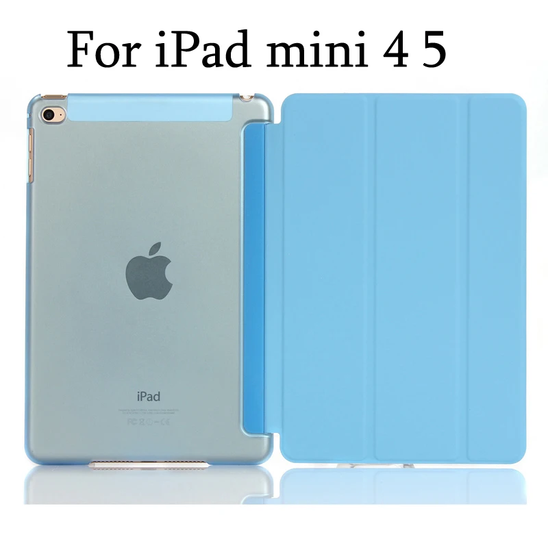 Тонкий смарт-чехол для iPad mini 5 mini4, iPad mini 1/2/3 три раза стенд из искусственной кожи+ Прозрачная Жесткая задняя крышка из ПК с Авто Режим сна/Пробуждение - Цвет: Blue for mini 4 5