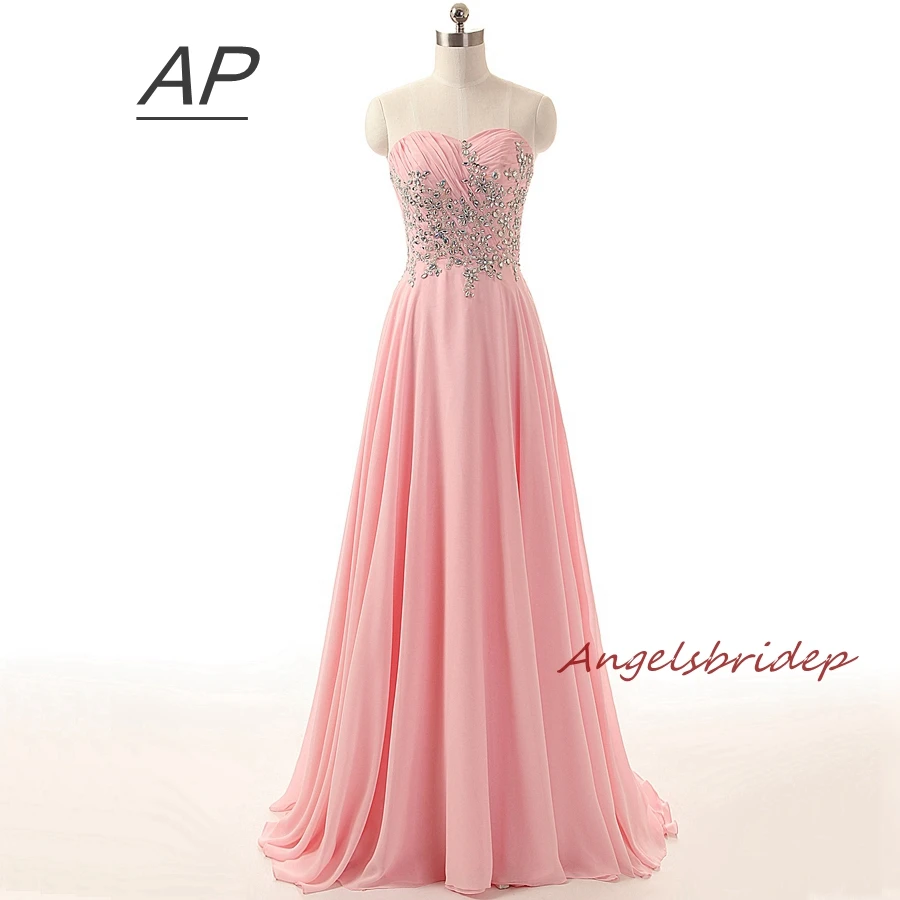 

Vestido Longo Pink Evening Dresses Chiffon Elegant Sweetheart Applique Abendkleider 2019 Girl Party Formal Dress Fast Delivery