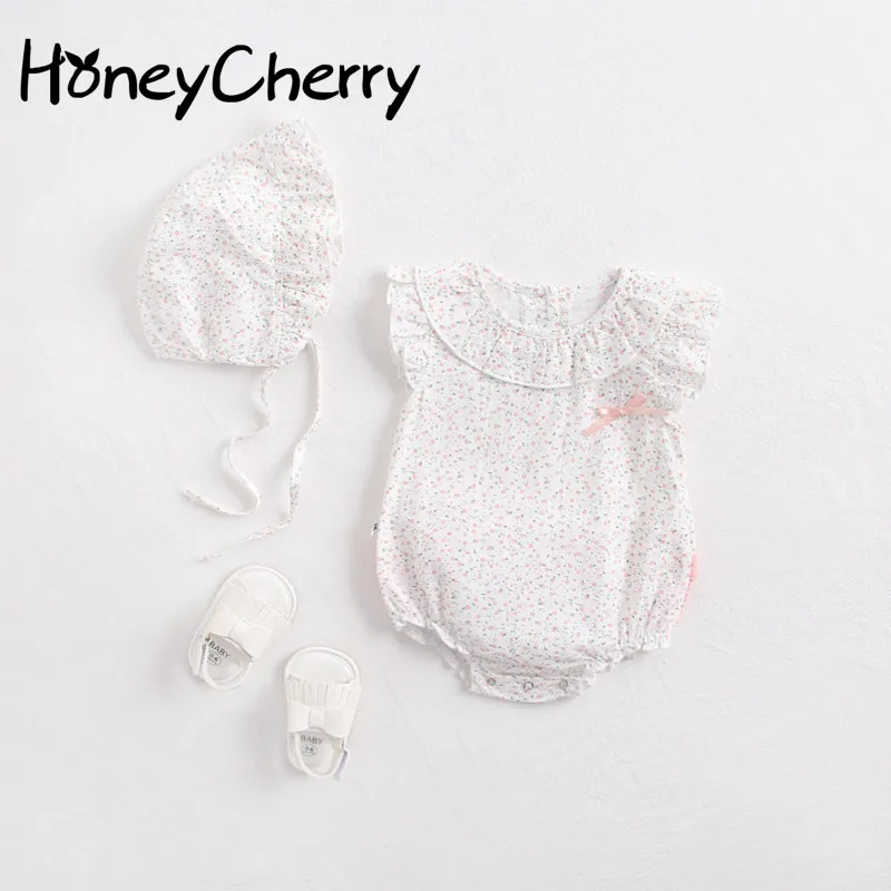 

New Summer romper 2009 Girls'babies' Little Fragmented Flower Hat-jacket Baby's Cotton Sleeveless Linkage Climbing Garment