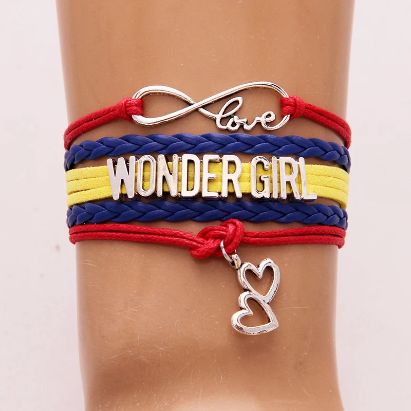 10 шт./партия) Бесконечная любовь талисман Двойное сердце чудо-женщина браслет и браслеты Плетеные чудо-девушка браслеты подарок для женщин девушек