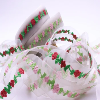 

5Yards/lot 2.3cm Transparent organza pink~rose floral Venise Lace Trim for Garment,Curtain Decorcation venise lace2018101501