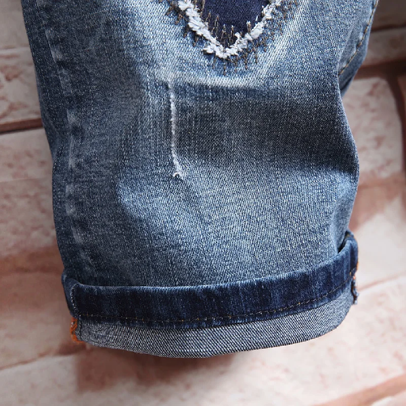Deals 2018 Summer Europeans Style Men Patchwork Blue Denim Slim Shorts Scratched Casual Man Personal Street Fashion Jeans Short