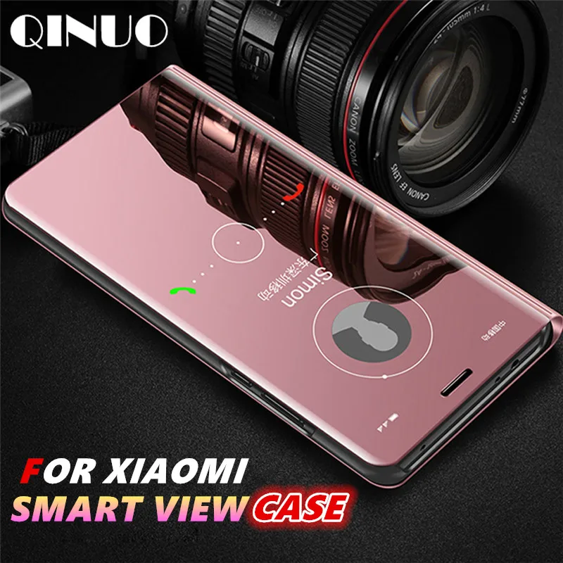 QINUO Smart View Mirror Case For Xiaomi Mi 5c 5x 6 6x A1 A2 Lite 8 8SE Flip Stand for MIX 2 Y1 Note3 Cover Funda |